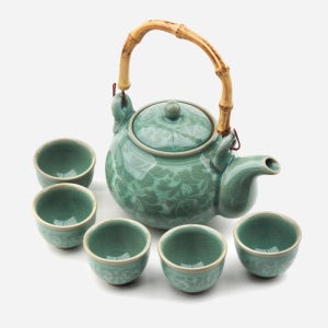 한국선물 청자 술 주전자 주병 백 당초 목단 외국인친구선물