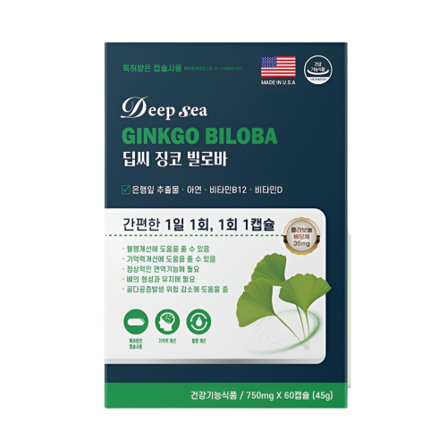 미국 징코 혈행 기억력개선 은행잎추출 아연 비타민 60캡슐, 1개