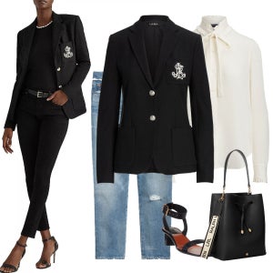 로렌 랄프 로렌 엠블럼 패치 여성 자켓 Embroidered Patch Blazer 블랙