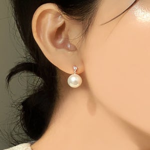 [무배] 실버925 10mm 스와로브스키 드롭 진주 포인트 큐빅 귀걸이