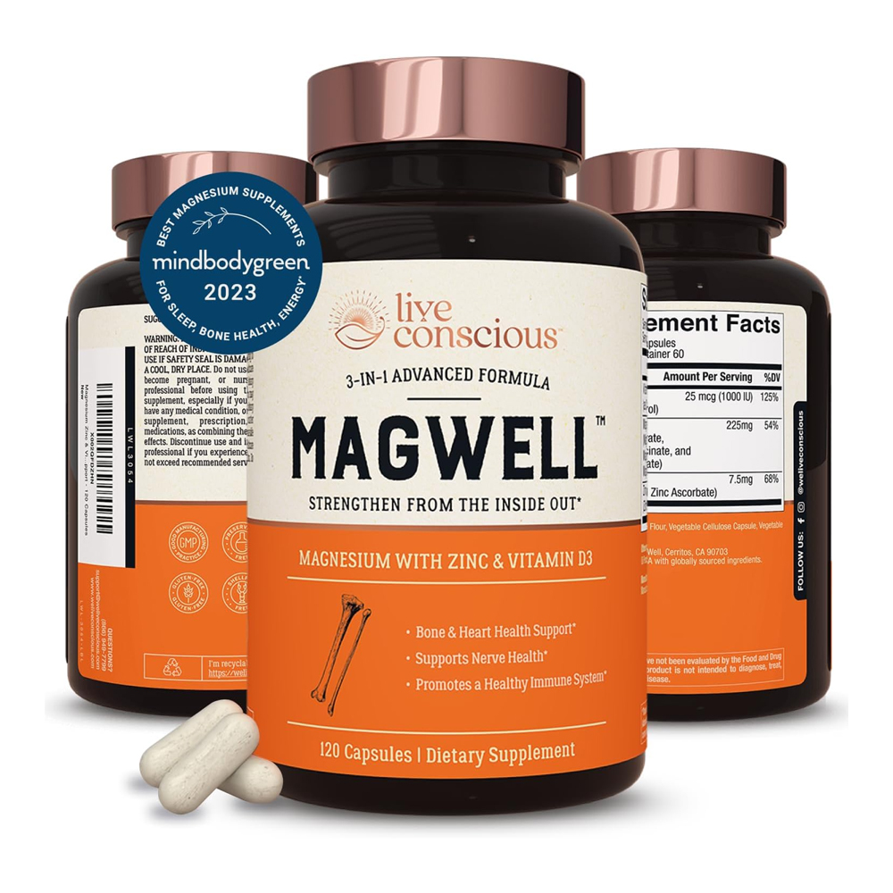 <b>Live Conscious</b> MagWell <b>비타민 D3</b> 마그네슘 아연 120 캡슐