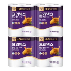 크리넥스 안심 프리미엄 3겹 키친타올 (150매+30매 2롤) x4팩