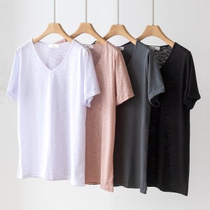 [2장]여성 빅사이즈 시원한 슬라브 브이넥 스판 이너 기본 반팔티셔츠 L XL 2XL