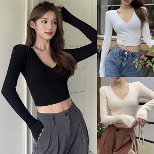 크롭 브이넥티셔츠 탱크탑 이지 나시 배꼽티 탑