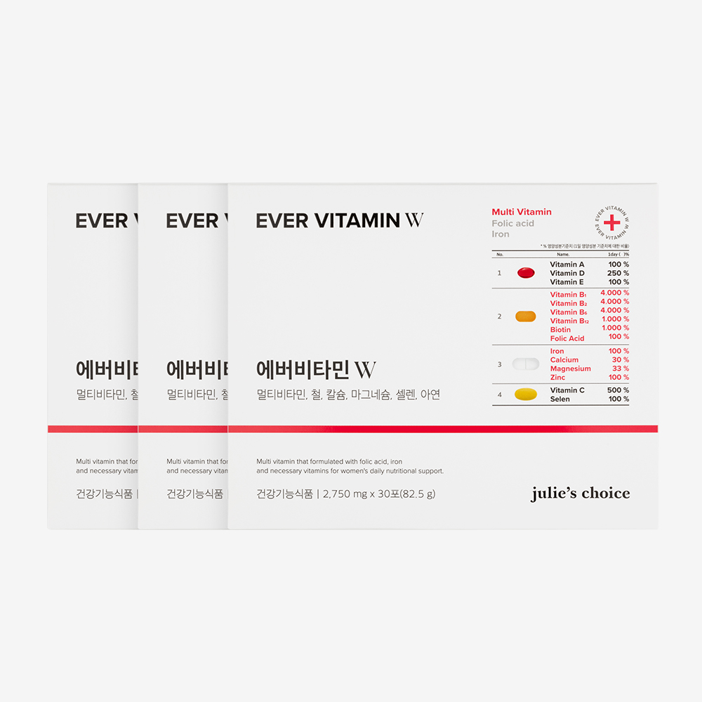 <b>줄리스초이스</b> 여성 종합 영양제 고함량 멀티비타민 에버비타민W 30포, 3개