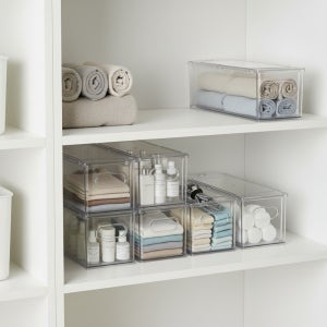 적층식 모듈형 투명정리함 플라스틱 서랍 다용도실 팬트리 주방 양념통 옷장 속옷 수납함 3L