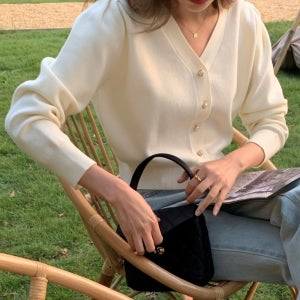 진주 퍼프 가디건 세미크롭 셔링 니트가디건 아이보리 핑크 블랙