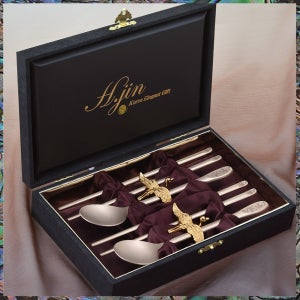 고전쌍학 유기수저세트 / 방짜유기 놋 신혼부부결혼선물 고급 어버이날선물 정년퇴직기념품