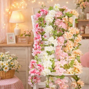1+1 행잉 인조 봄 꽃 벚꽃 조화 플라워 리스 넝쿨 덩쿨 벽 장식 인테리어 가랜드