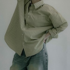 남녀공용 오버핏 봄여름 스트라이프 셔츠 2color