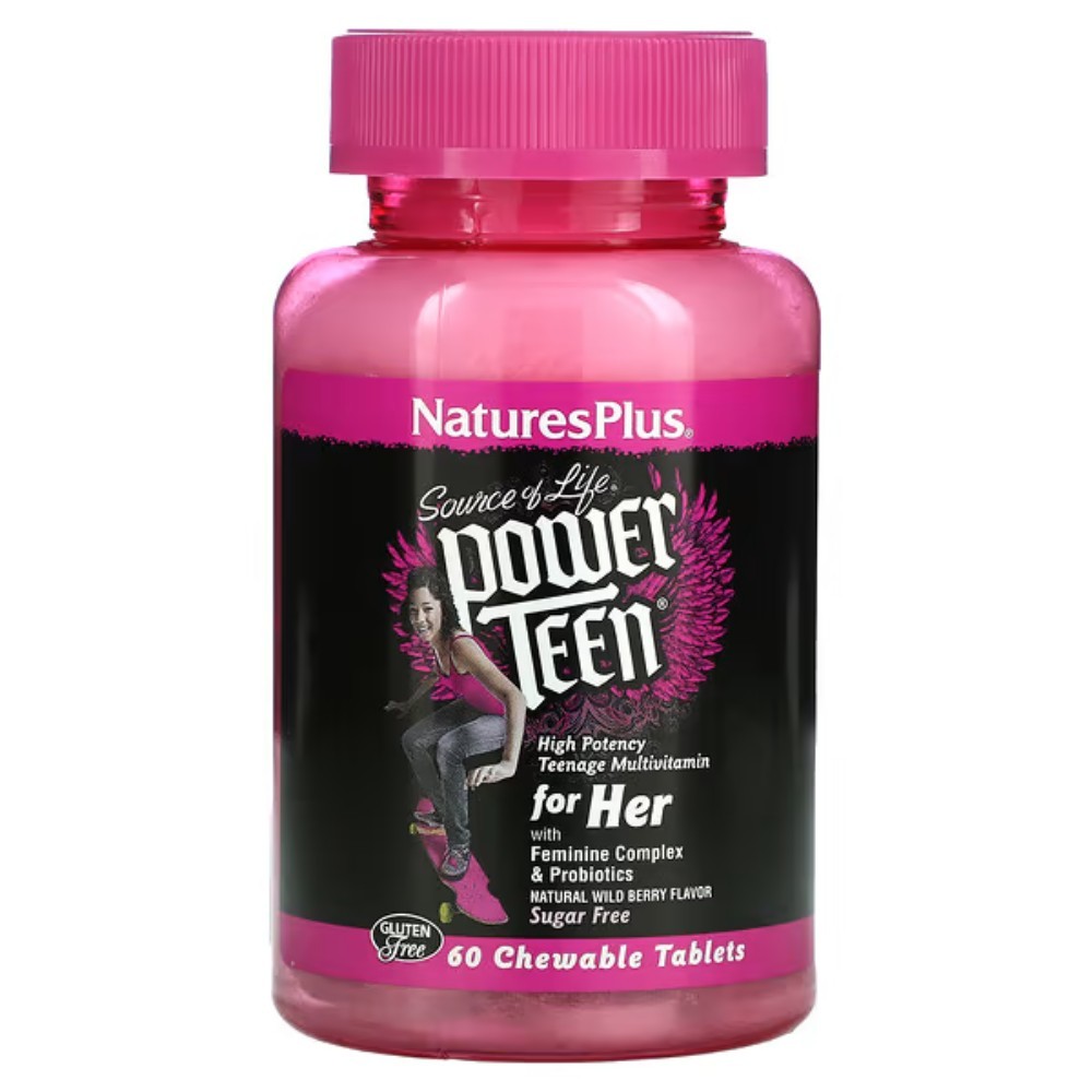 <b>NaturesPlus</b> Power Teen <b>여성용</b> 무설탕 산딸기 향 츄어블
