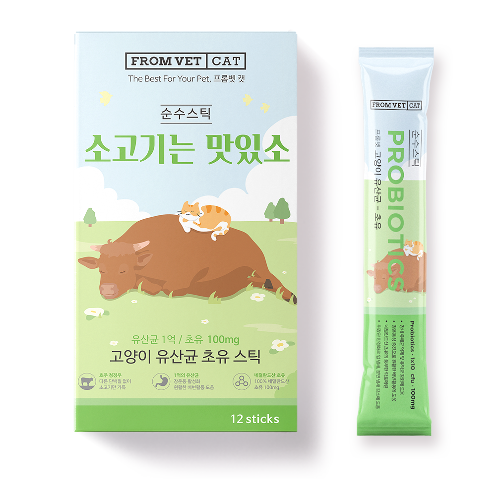 프롬벳 순수스틱 유산균 초유 소고기는 맛있소 고양이 츄르 12gx12p 프로바이오틱스