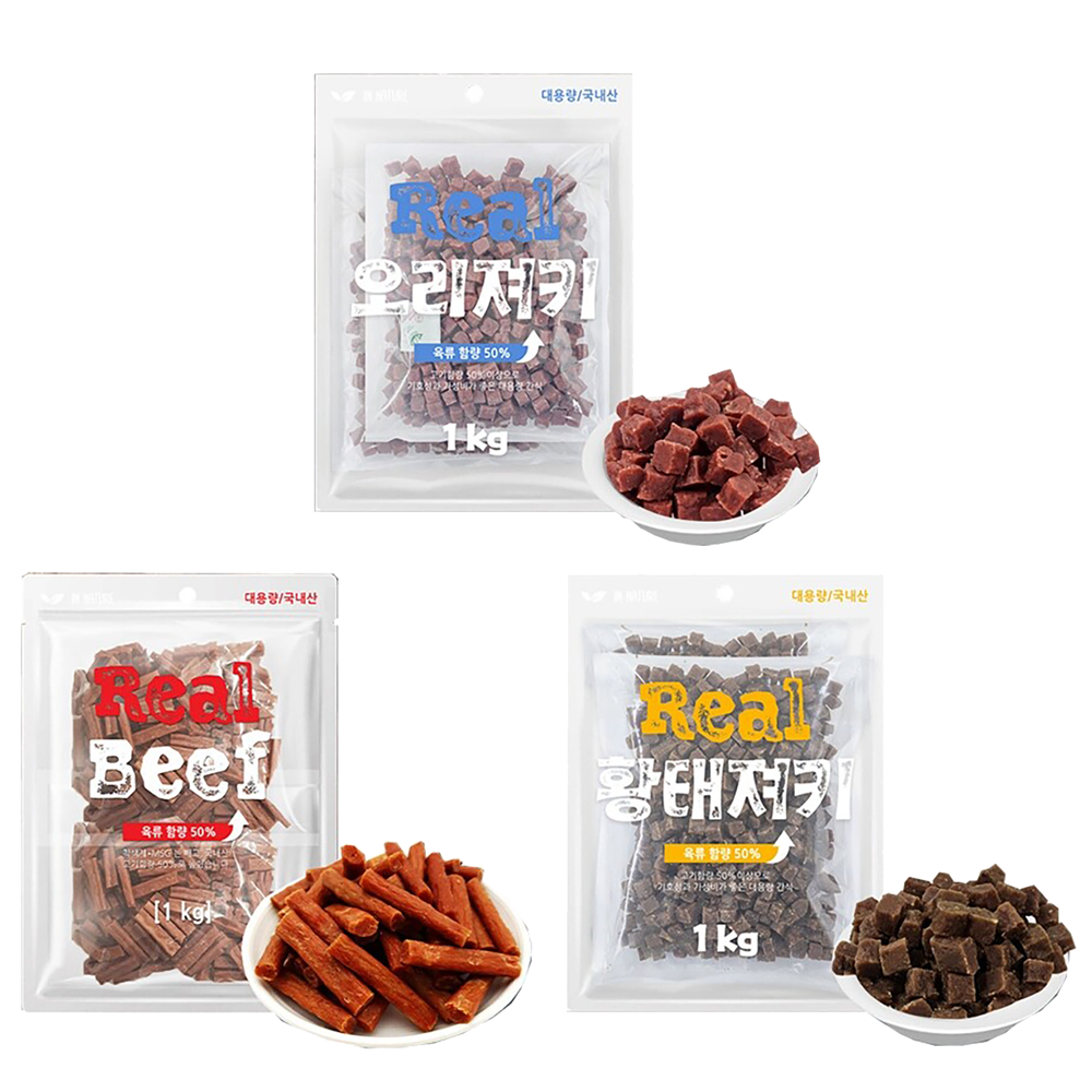 PD인<b>네이처</b> 리얼 황태 오리 비프 져키 1kg 강아지 노즈워크 훈련 한입트릿 빈혈 보양식