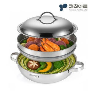 키친아트 인덕션 찜기 스텐304 통3중 찜냄비 프리미엄 24cm
