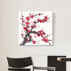 매화 그림 액자 동양화 민화 한국화 풍수지리 거실 인테리어 소품 꽃 매난국죽 사군자 홍매화 캔버스액자 홍봉춘화 12호[50x50cm]