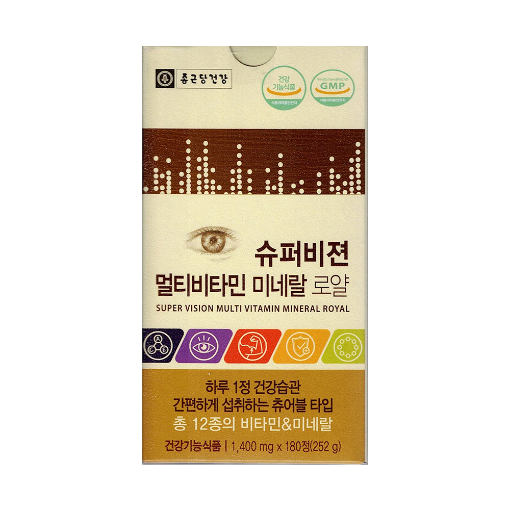 종근당건강 <b>슈퍼비젼</b> 멀티비타민 미네랄 로얄 1400mg x 180캡슐