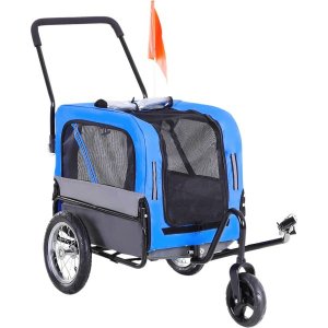 Aosom 2in1 소형견용 자전거 트레일러 및 히치 유모차 사이드카 마차 여행용 카트 캐리어 부착 Light Blue