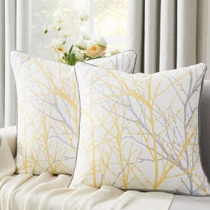 FMFUNCTEX Throw Pillow Covers Yellow and Grey Tre