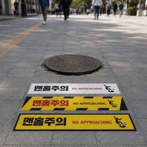 맨홀주의 스티커 500x100, 300x60 바닥용 논슬립 미끄럼방지 알루미늄 맨홀사고