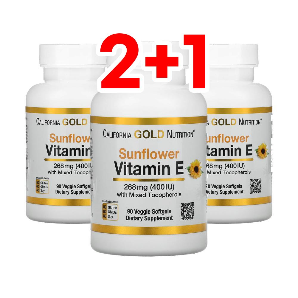 [2+1] 캘리포니아골드 해바라기 <b>비타민E 믹스드 토코페롤 400IU</b> 90정