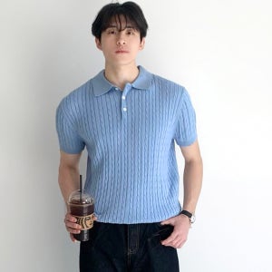 남자꽈배기반팔니트 남성여름니트 머슬핏니트