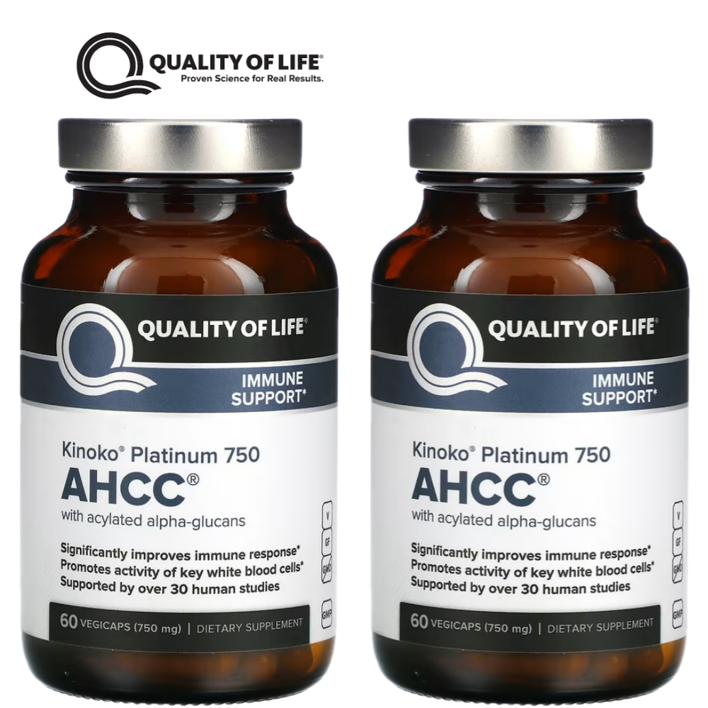 키노코 플래티넘 AHCC 750mg, <b>표고버섯 균사체</b>, 60캡슐 x 2병