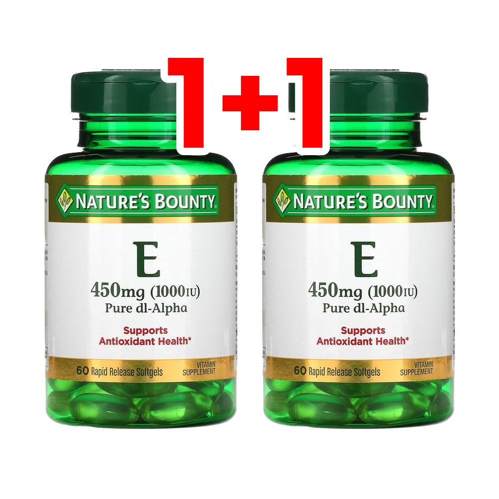 [1+1] 네이처스바운티 <b>비타민E 퓨어 Dl-</b>Alpha <b>450mg</b> (1000IU) 60 속방형 정