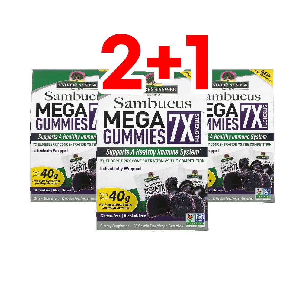 [2+1] 네이처스앤서 <b>삼부커스 메가 구미 7X 스트렝스</b> 블랙엘더베리 30구미