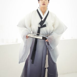 한복남 [ 한복대여 ] 시스루 그라데이션 블랙스완 다크그레이 남자한복 한복대여