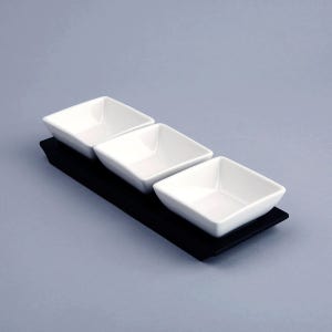 받침사각소스 나눔접시 3종받침 도자기 안주접시 나무받침접시 업소용그릇