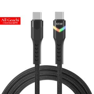 CtoC 65W 충전 케이블 레인보우 LED 표시 고속 급속 PD 1M