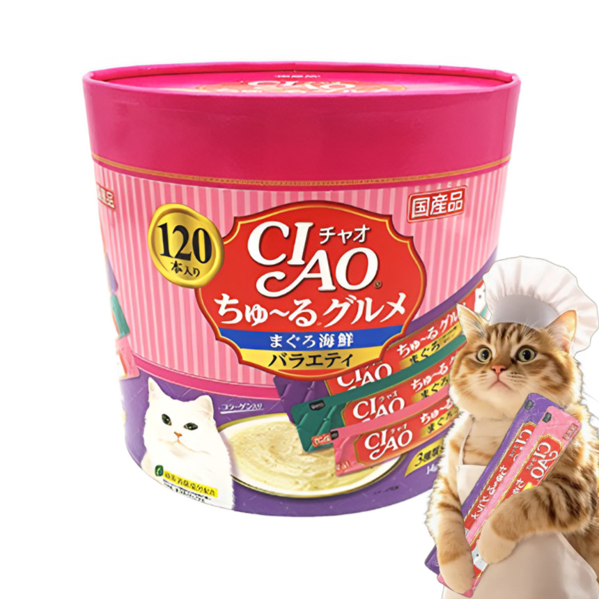 이나바 챠오츄르 대용량 구루메 버라이어티팩 211 참치 해물, 14g, 120개