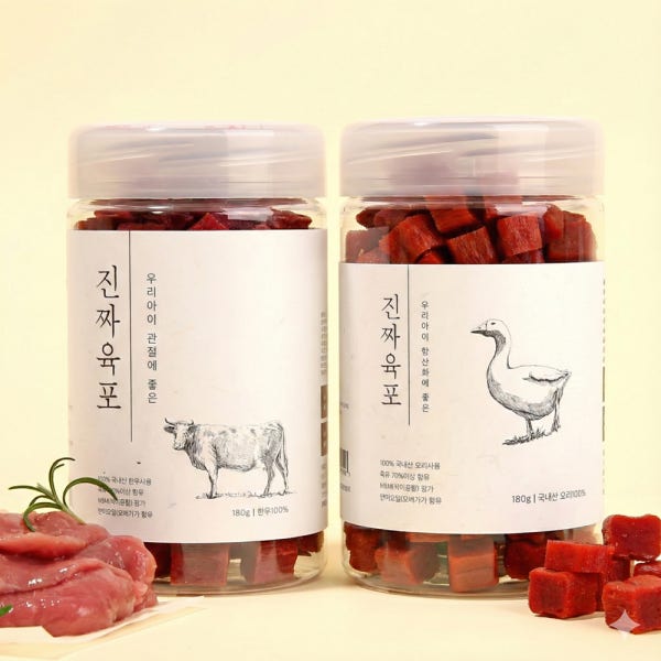 [1+1] 진짜육포 강아지 국내산 칭찬 보상 간식 소고기+오리고기 180g