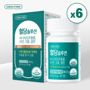 [총 18개월분] 그린스토어 혈당솔루션 바나바잎추출물 코로솔산 아연 크롬 셀렌 영양제 (3개월X6박스)