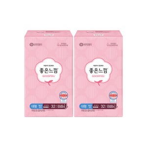 좋은느낌 생리대 오리지널 울날대 대형 32매입, 2팩