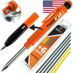 토르발드 신제품 2in1 목수 펜슬 목수용 윈스 핑거 그립 7 리드 샤프너 포함 미세한 포인트가 있는 견고한 기계 연필최고의 표시 도구 구성목수스크라 Carpenter Pencil