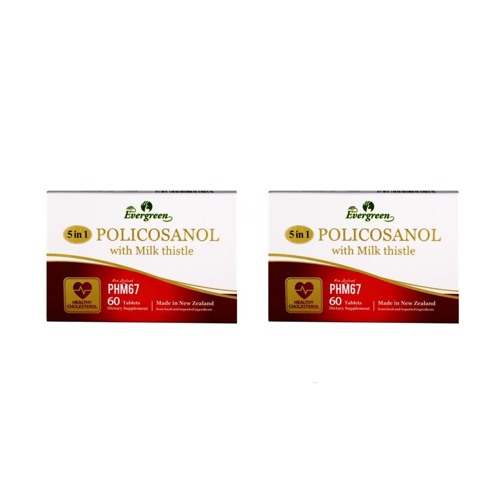 Evergreen Policosanol with Milk Thistle <b>에버그린</b> 폴리코사놀 밀크시슬 헬시 <b>콜레스테롤</b> 60타블렛 2팩