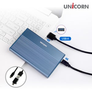유니콘 USB3.2 Gen2 2.5인치 HDD SSD 외장하드케이스 10Gbps A+C젠더 알루미늄 HDD-800VA