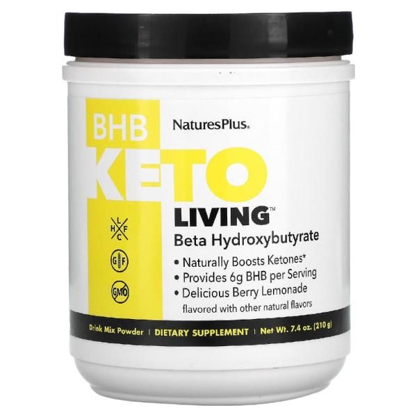 <b>네이처스플러스</b> BHB 케토 리빙 Keto 에너지 <b>운동전후</b> 베리 레모네이드 비건 210g 7.4 oz