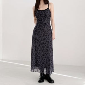 퍼플그레이 레이어드 슬리브리스 롱원피스 스판 원피스 레이어드원피스