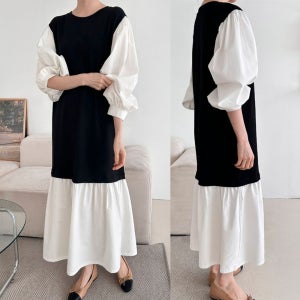 LND 리아 비숍 롱 원피스 여성 봄 여름 빅사이즈 퍼프 치마 루즈핏