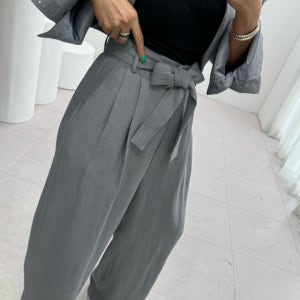 보니따스 헤일리 리본 벨트 밴딩 팬츠 린넨 바지/ 그레이 블랙