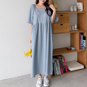 LND 데이지 스퀘어넥 롱 원피스 여성 봄 여름 빅사이즈 퍼프 치마 루즈핏