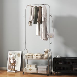 HK sell 밀리 스탠드 이동형 옷걸이 2단 선반 트롤리 행거