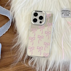 아이폰 거울 미러 케이스 핑크 리본 아이폰15