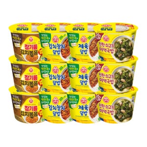 오뚜기 컵밥 참기름김치볶음 + 김치참치 + 제육 + 진한쇠고기미역국밥 각 3개 총 12개