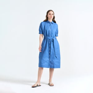 [브룩스브라더스] [여성] 린넨 벨티드 셔츠 원피스 (네이비) (BBDZWM7130QES)