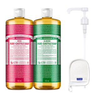 닥터 브로너스 퓨어 캐스틸 솝 대용량 올인원 바디워시 950ml x2개+악세서리 선택(샤워글러브,펌프)