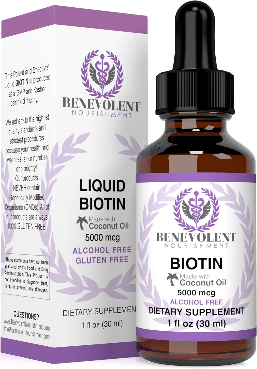 <b>비오틴</b>Benevolent Liquid Biotin <b>5000 mcg</b> - Infused with Coconut Oil 30ml