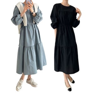 LND 퓨리 셔링 롱 원피스 여성 봄 여름 빅사이즈 치마 루즈핏 캉캉